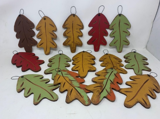 14 Wooden Autumn Leaf Ornaments