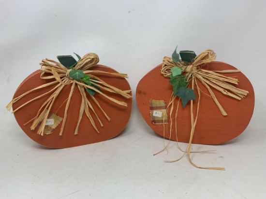 2 Wooden Standing Pumpkin Decorations