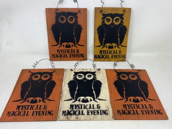 5 Wooden Owl Hanging Signs