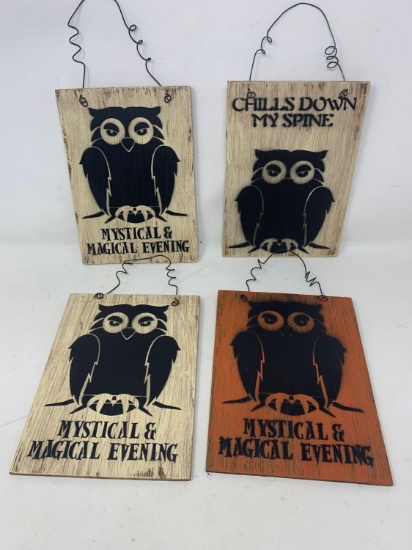 4 Wooden Owl Hanging Signs