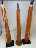 3 Wooden Elongated Pumpkin Decorations