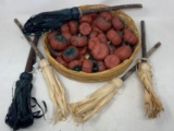 Basket of Mini Pumpkins and 5 Witches Brooms