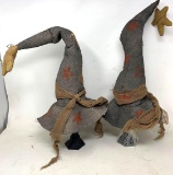 2 Stuffed Gray Witch Hat Decorations with Star Accents