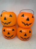 4 Orange Plastic Jack-O-Lantern Candy Buckets