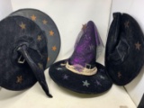 4 Black Fabric Witches' Hats with Stars