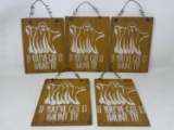 5 Wooden Ghost Hanging Signs