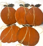 5 Wooden Pumpkin with Leaf Signs