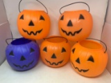 5 Plastic Jack-O-Lantern Candy Buckets