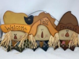 Wooden Sign with 3 Scarecrows 