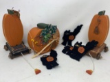 Wooden Pumpkin Pull Toys, Felt Black Cat Ornaments and Pumpkin Standing Decoration