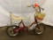 Girl's Maroon Schwinn Lil Tiger with Orange Bulb Horn and Wicker Basket