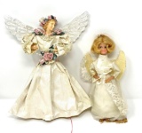 2 Angels- One with Large Wings and Silk Flowers, Other with Barbie Type Face
