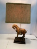 Table Lamp with Horse Base and Burlap Type Shade