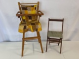 Doll High Chair and Small Wooden Chair