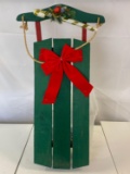 Decorative Green Sled with Red Bow