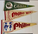 2 Phillies and 1 Eagles Vintage Pennants