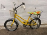 Vintage ROSS Girl's Yellow Polo Bike Jr. with Flowered Banana Seat and Wicker Basket