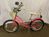 Girl's Pink Schwinn Vintage Bike with Flowered Banana Seat and Wicker Basket