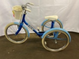 Girl's Blue Lion Tricycle With Wicker Basket