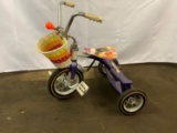 Girl's Purple AMF Junior Tricycle with Orange Bulb Horn and Woven Basket