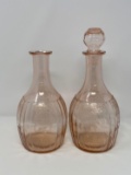 2 Pink Depression Glass Decanters, One with Stopper