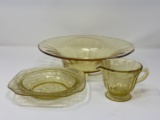 Amber Depression Glass Serving Bowl, Shallow Bowl and Creamer