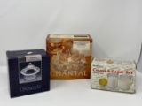 US Acrylic Covered Condiment Dish, Chantal Glass Warming Stand and Cream & Sugar Set