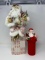 Ho, Ho, Ho Santa Fireplace Match Holder with Matches and Santa Figure in Pink Satin Outfit