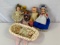 Grouping of 6 Vintage Antique Dolls, Including One in Basket