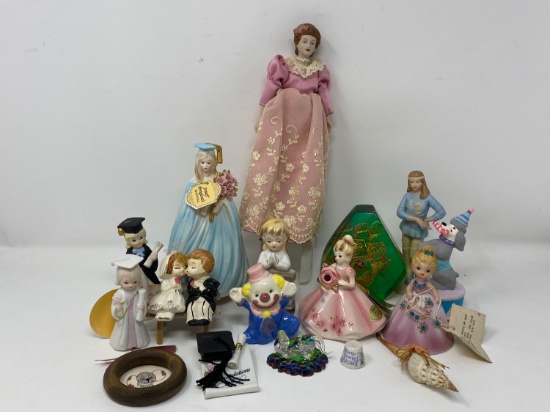 Grouping of Ceramic Figures, Doll, Thimble, Etc.
