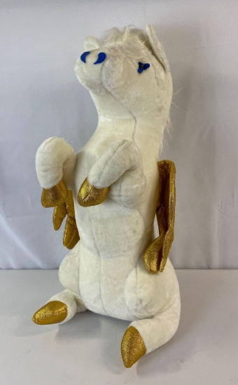 Plush Rearing Unicorn with Gold Lame Hooves & Wings