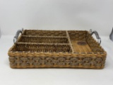 Woven Basket with 4 Compartments and Wire Handles