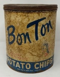 Antique Bon Ton Metal Potato Chip Tin