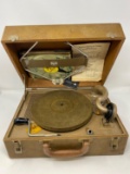 Vintage RCA Portable Phonograph with Records in Lid