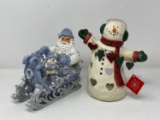 Santa & Snowman on Sleigh and Snowman Holding Heart Garland- New with Tags