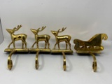 Brass Reindeer Stocking Holders and Brass Sleigh Stocking Holder