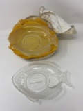 6 Glass Fish Plates with 6 Butter/Sauce Cups