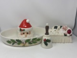 Oval Holly Dish, Lidded Santa Head Container, Holly Bell and Sleeping Santa Lidded Container