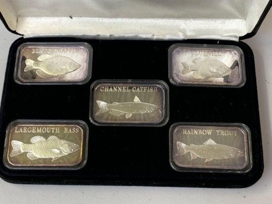Cased Set of Five .999 One-Ounce Silver Ingots- Fish