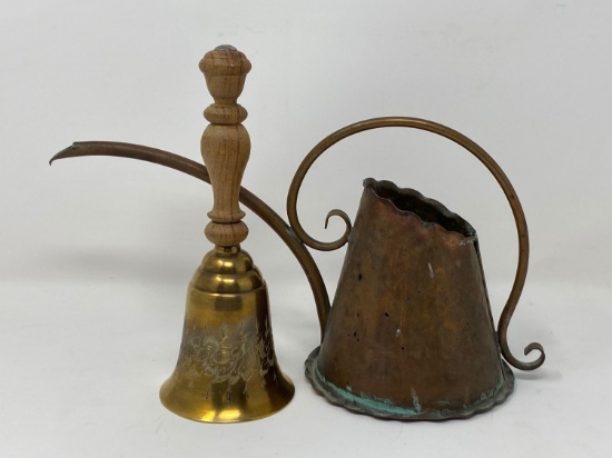 Brass Bell with Wooden Handle and Copper Watering Can