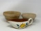 2 Yellowware Striped Mixing Bowls and Stangl Gravy Boat