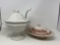 Ironstone Tureen with Ladle and Transferware Lidded Vegetable Dish