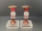Pair of Antique Ruby Cut to Clear Candle Sticks