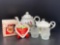 2 Tea Pots, Boxed Mug, Heart on Easel and 2 Rose Votive Holders