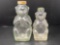 2 Glass Bear Bottle Banks with Metal Lids