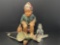 Large Chalkware Figure of Boy on Pot, Bear Bottle, Wood Carved Lady, Face Pipe and Sifters?