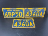Three 1950 PA License Plates