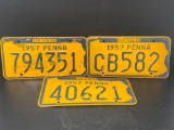 Three 1957 PA License Plates