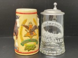 Budweiser Open Stein and Etched Glass Lidded Stein