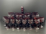Avon 1876 Cape Cod Collection Cranberry Glass Decanter & Goblets
